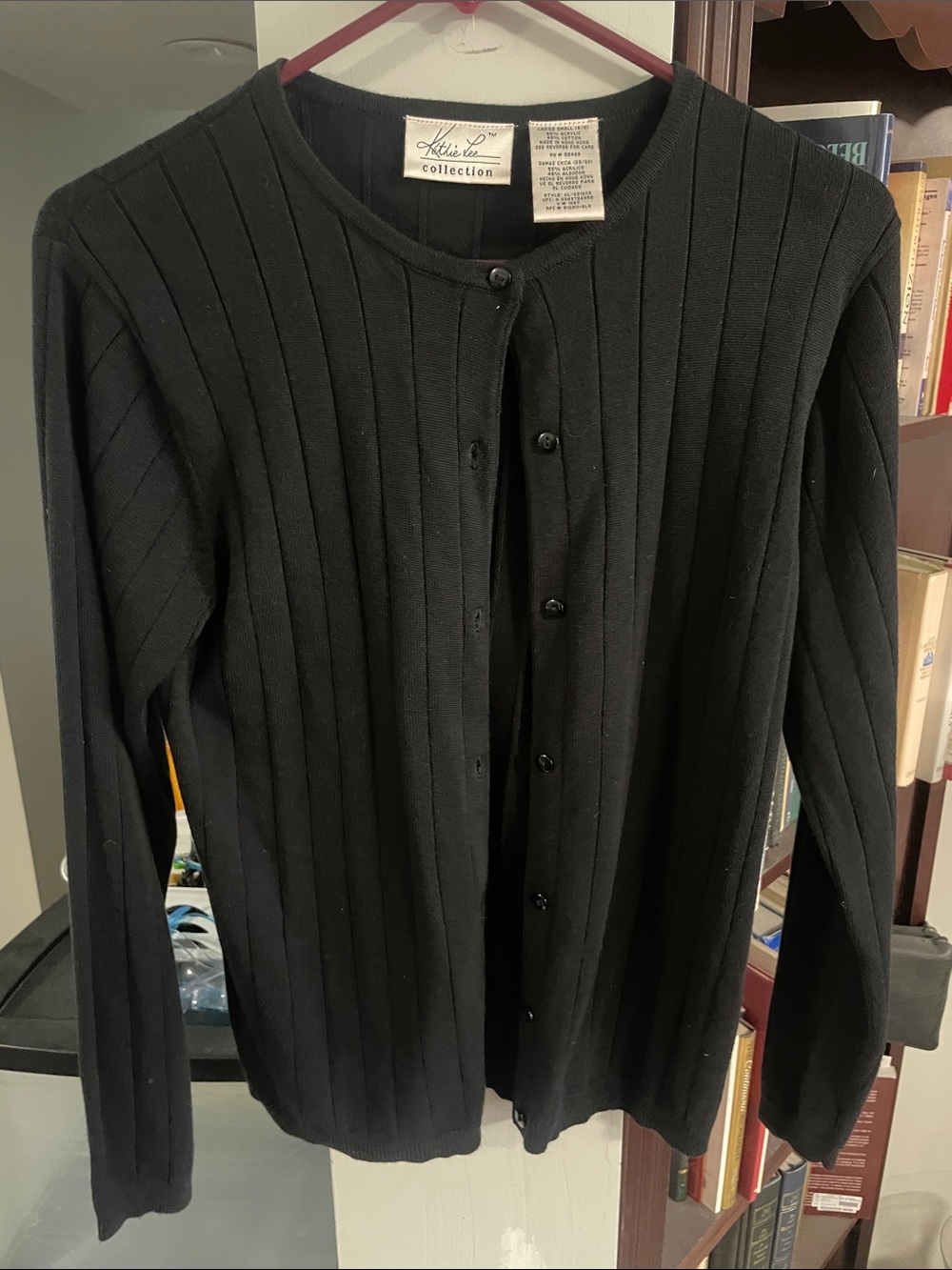 Kathie Lee Collection Black Ribbed Button Cardigan